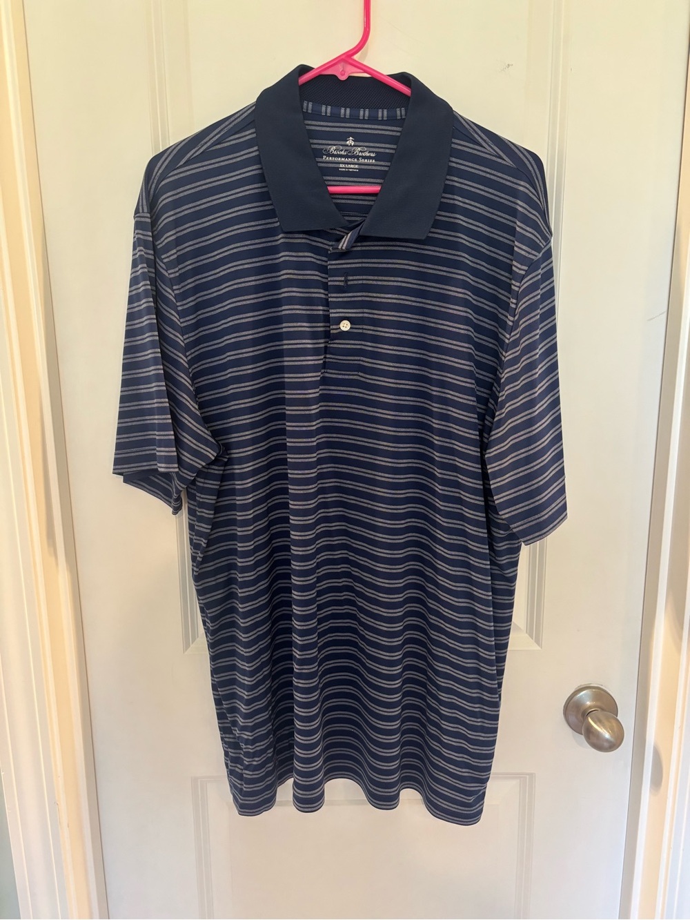 Brooks Brothers Performance Navy Striped Polo Shirt